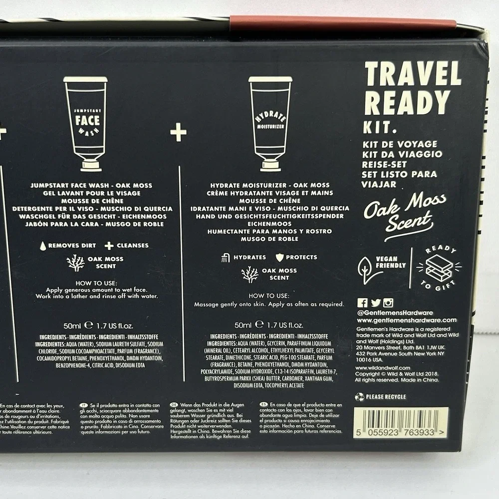 Gentlemens Hardware Travel Ready Kit Vegan Friendly Toiletries Oak Moss Gift Set